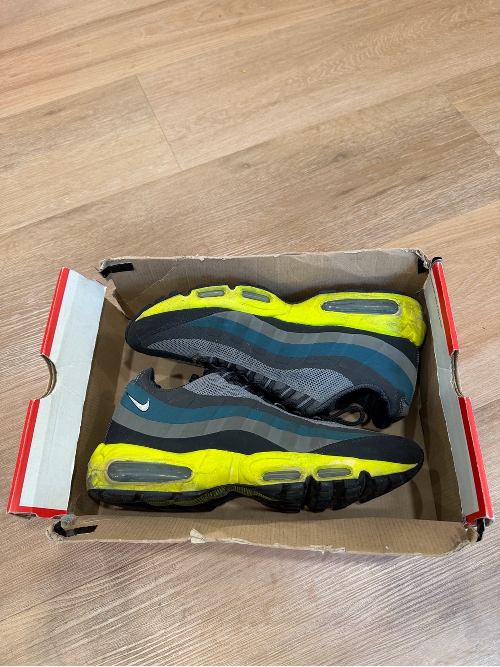 Nike Neon Yellow and Gray Air Max 95 Sneakers